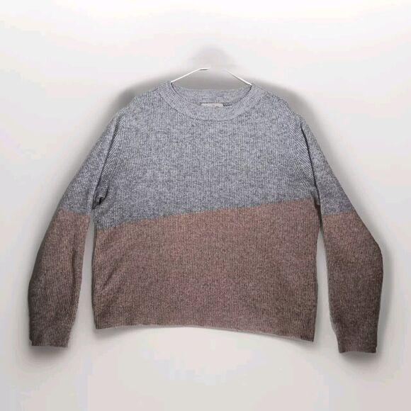 Charlie Page Wool Blend  Chunky Knit Sweater Womens XL Gray Pink Crew Neck - Picture 1 of 10